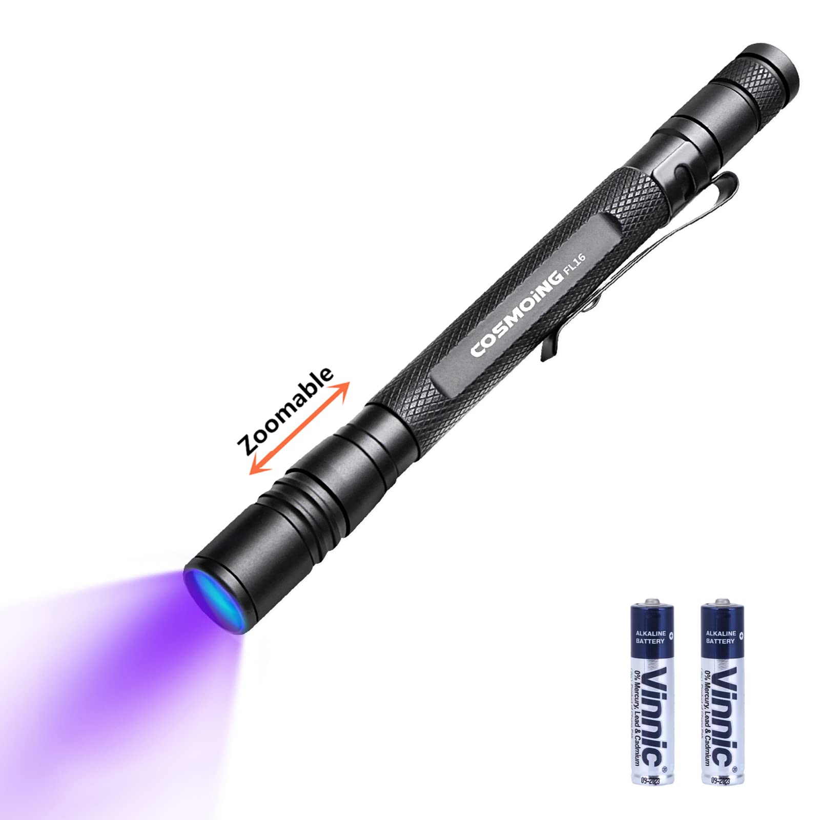 395nm UV Flashlight, Zoomable Blacklight with 2xAAA Battery Ultraviolet Flashlight Pet Urine Detector for Cat Dog Stains, Bed Bug, Household Toilet