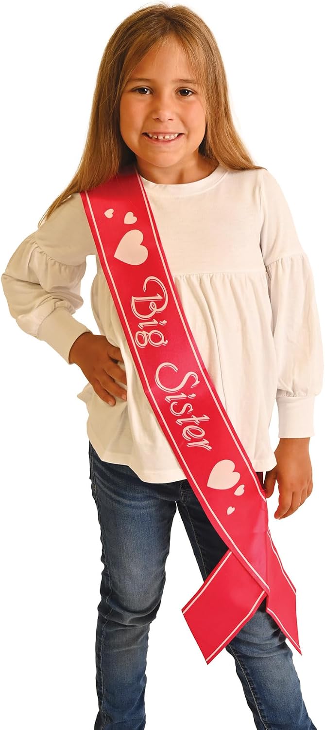Beistle Big Sister Satin Sash, 27-Inch by 3-1/2-Inch, Cerise/White