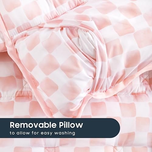 Miniatura 4 de Wake In Cloud - Tapete para siesta con almohada extraíble para niños y niñas, guardería, preescolar y saco de dormir, a cuadros a cuadros en rosa y