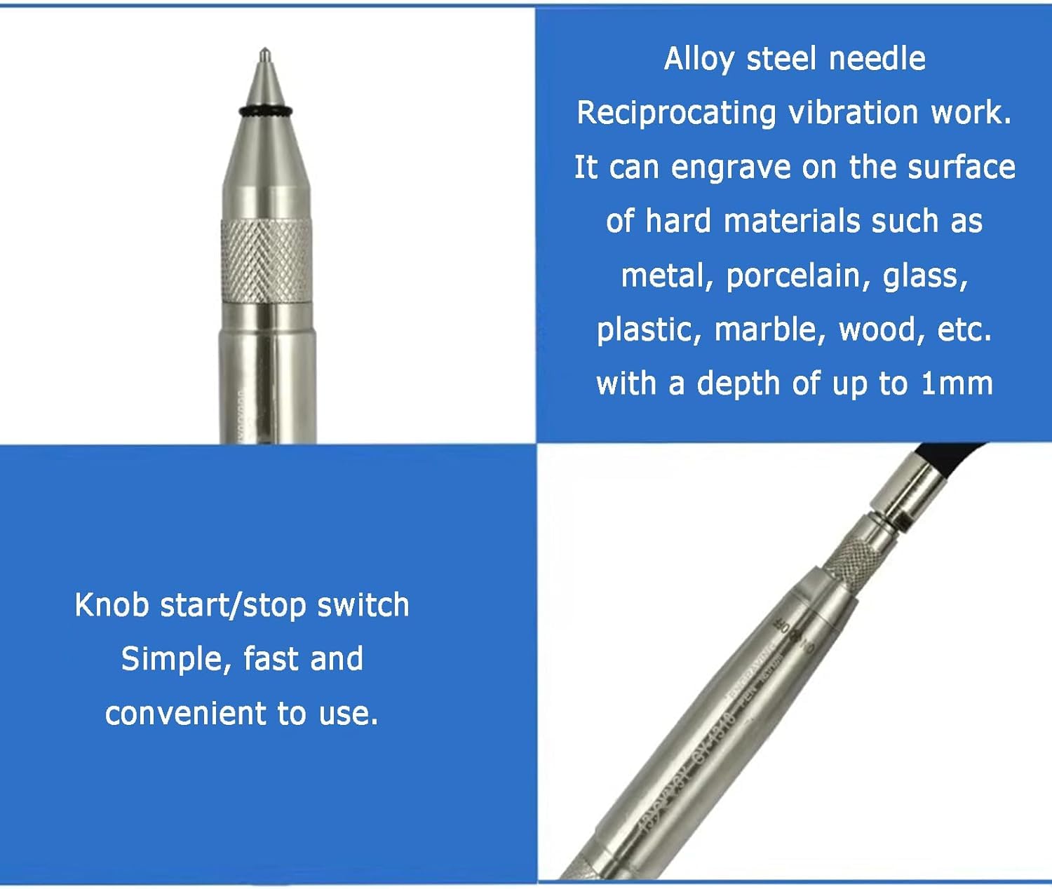 Outil de gravure, stylo de lettrage pneumatique avec tuyau de 1,5 m, connecteur de 0,6 cm, pression de fonctionnement 0,8 MPa, idéal pour la gravure sur métal, bijoux, bois, pierre, verre