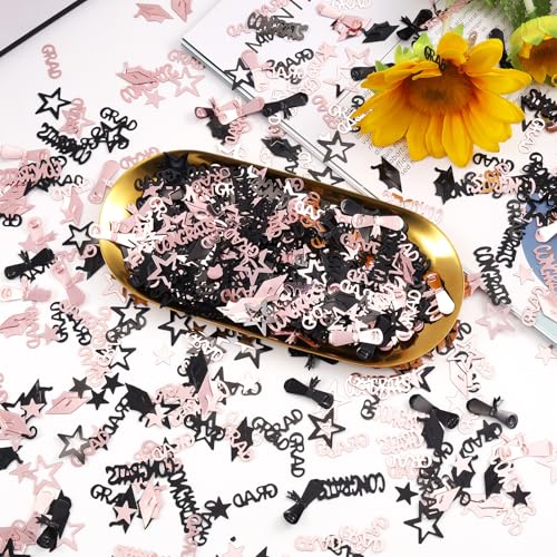 Image of Pink and Black Graduation Confetti 2026, 1000 Pcs Congrats Grad Confetti Class of 2026 Party Table Centerpiece for Graduation Party Decorations