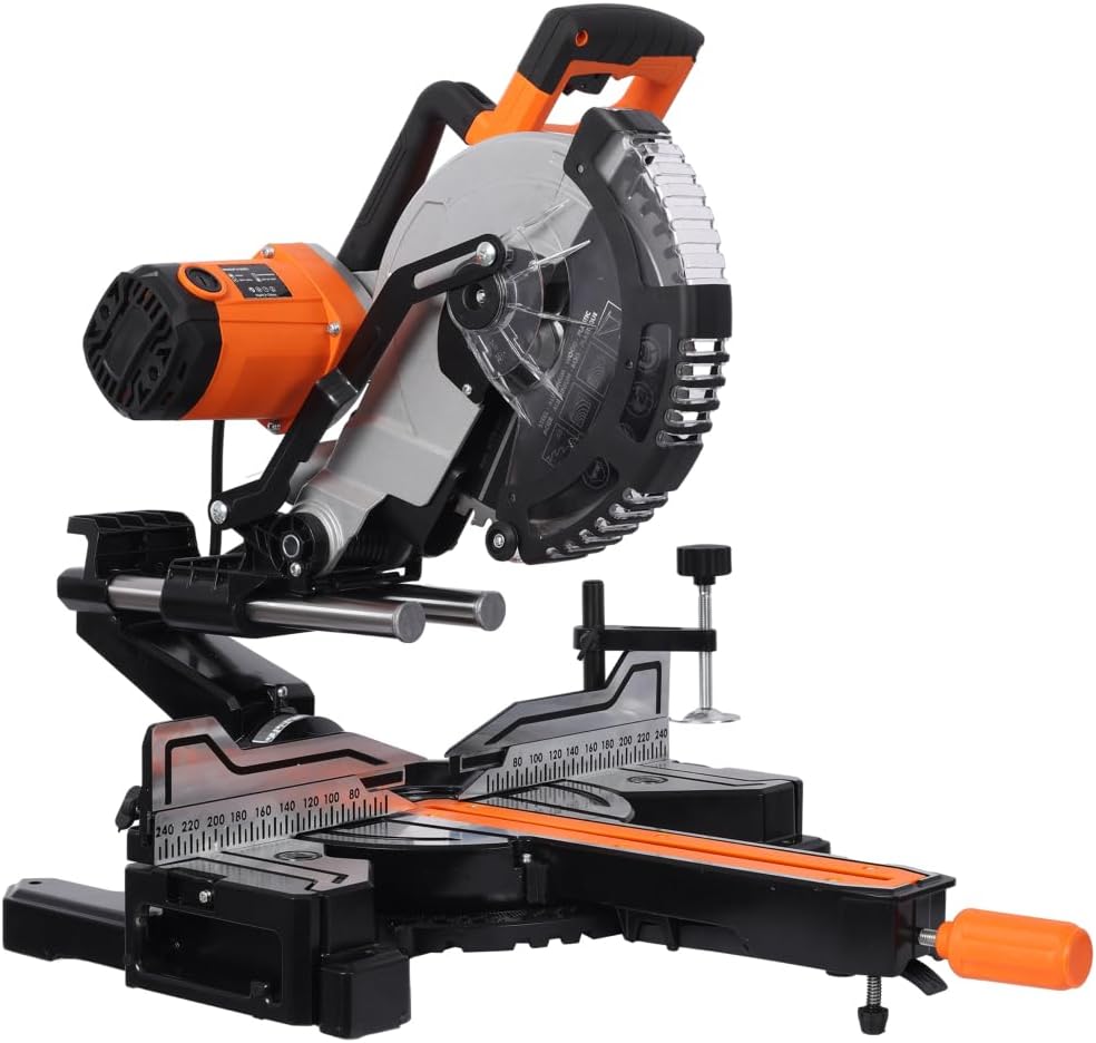 10in Dual Bevel Double Speed Sliding Miter Saw, 15-Amp Power Tool with LED Cut Line, 48T Blade, 2-Speed 5000/3200 RPM, 0-45° Bevel & Miter, 3.5x13 Inch Cutting Capacity, Includes Extension Table