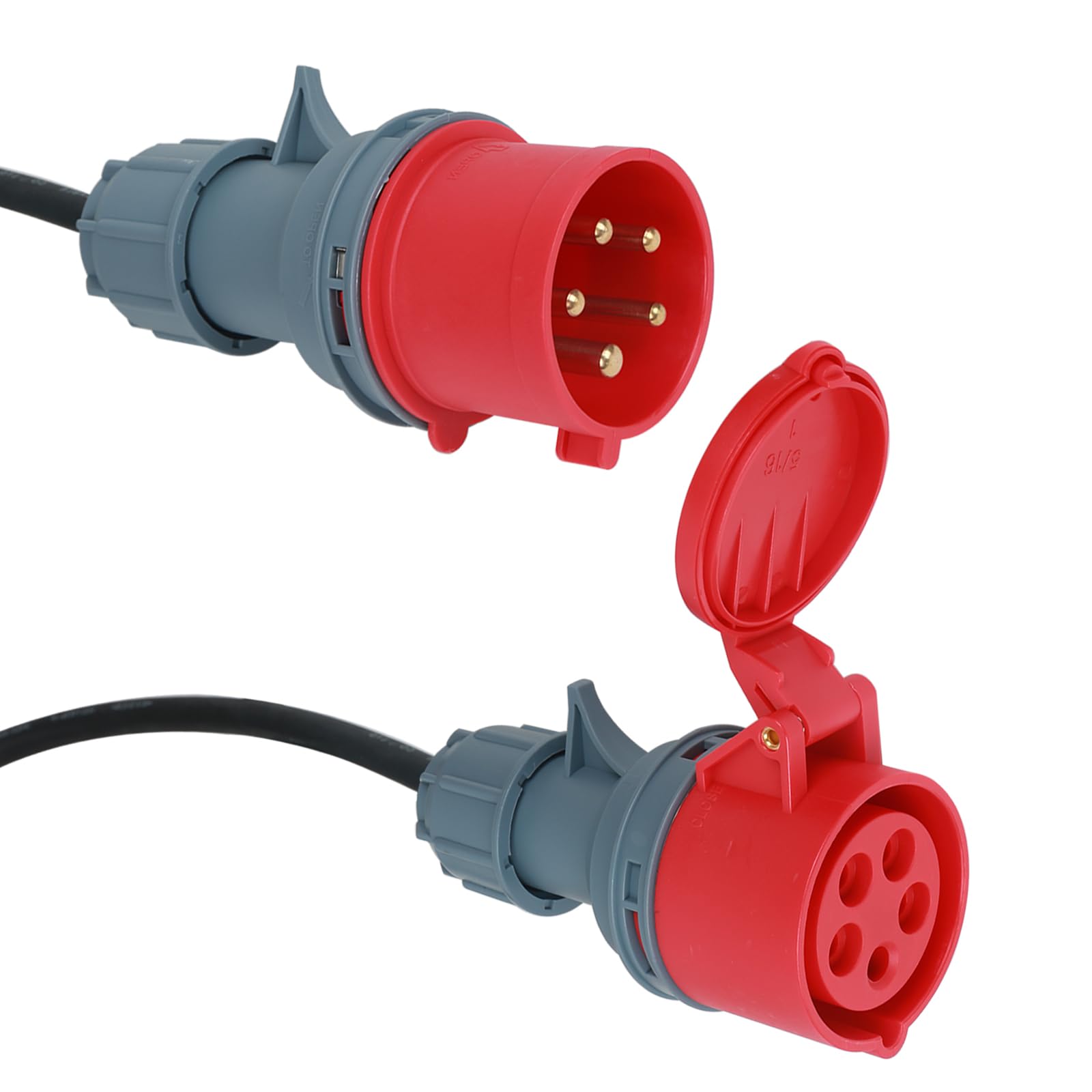 Adattatore CEE da 63 A a 32 A, 400 V, 63 A a 32 A, con fusibile da 32 A, accoppiamento ad alta corrente, 5 G4/5 G6 5 P, spina e presa con interruttore di protezione della linea
