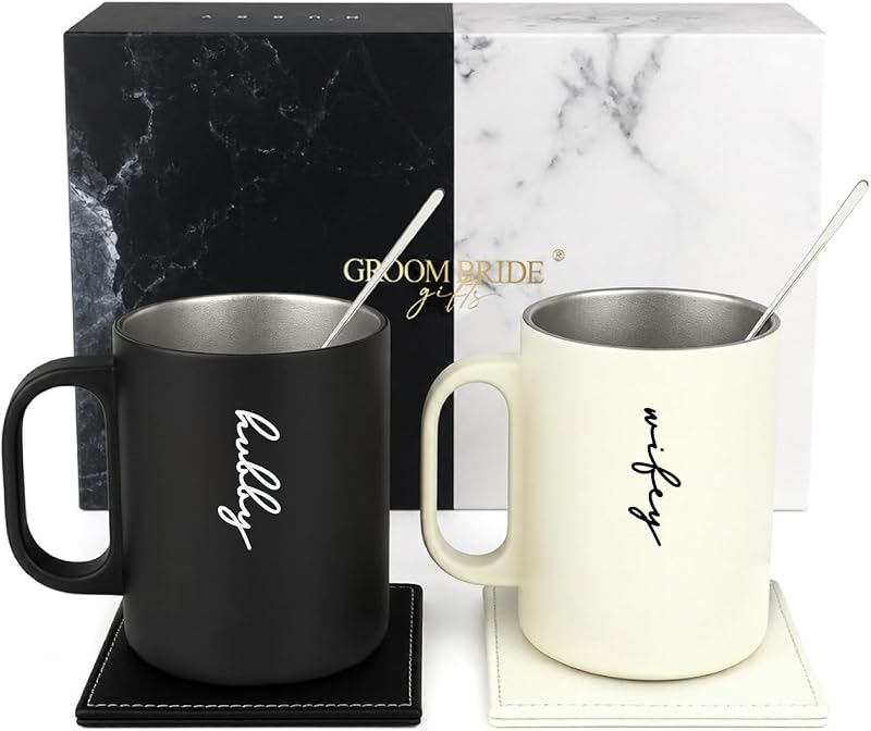 Mr&Mrs Gifts Wedding Gifts Coffee Mugs 12 Oz Bridal Shower Gifts Cups(HW) | Engagement Gifts for Couples, Set of 2 Mugs, Mr and Mrs Gifts, Hubby and Wifey Gift, 2 Pcs Coffee Cups for Newlyweds
