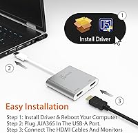 Vista 6 de j5create Adaptador USB a HDMI – Cable dual HDMI USB 3.0 para varios monitores 4K + 1080p Compatible con Windows y macOS (JUA365)