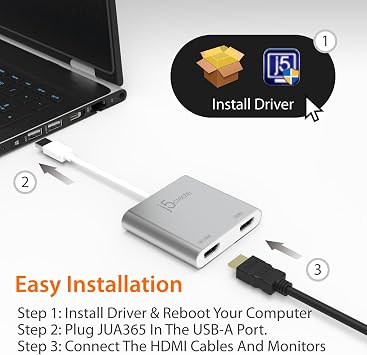 j5create USB to HDMI Adapter - Dual HDMI USB 3.0 Multi-Monitor Cable