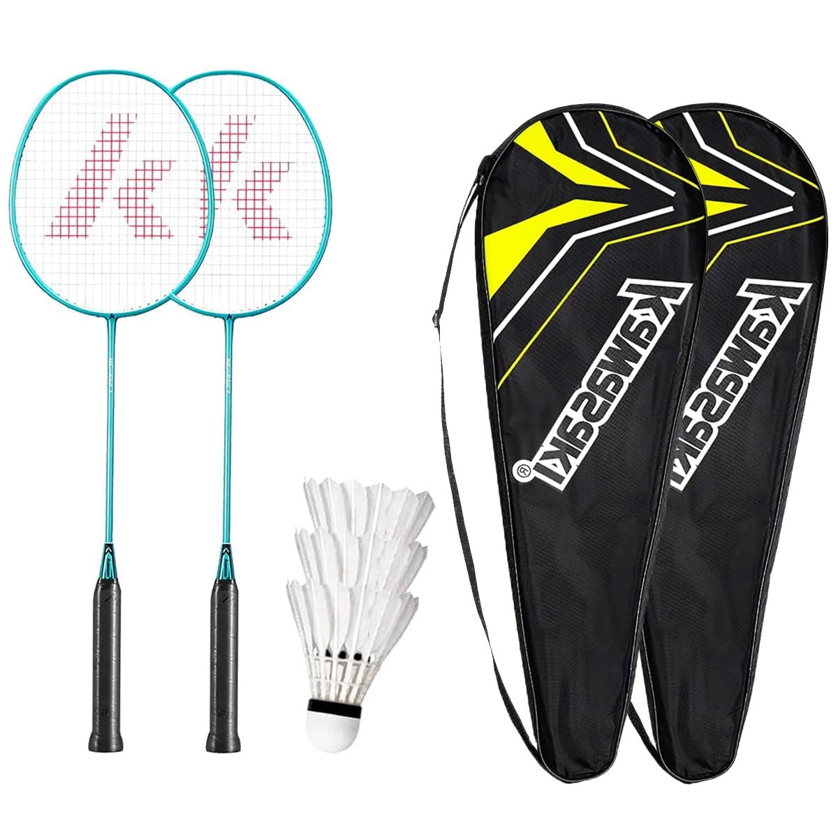 Badminton Rackets 2 Set Lightweight Professional Graphite Badminton Racquet, 2 Player Badminton Set with 3 Feather Shuttlecocks Carry Bag for Backyard Gym Family Game Outdoor Training Competitor Adult