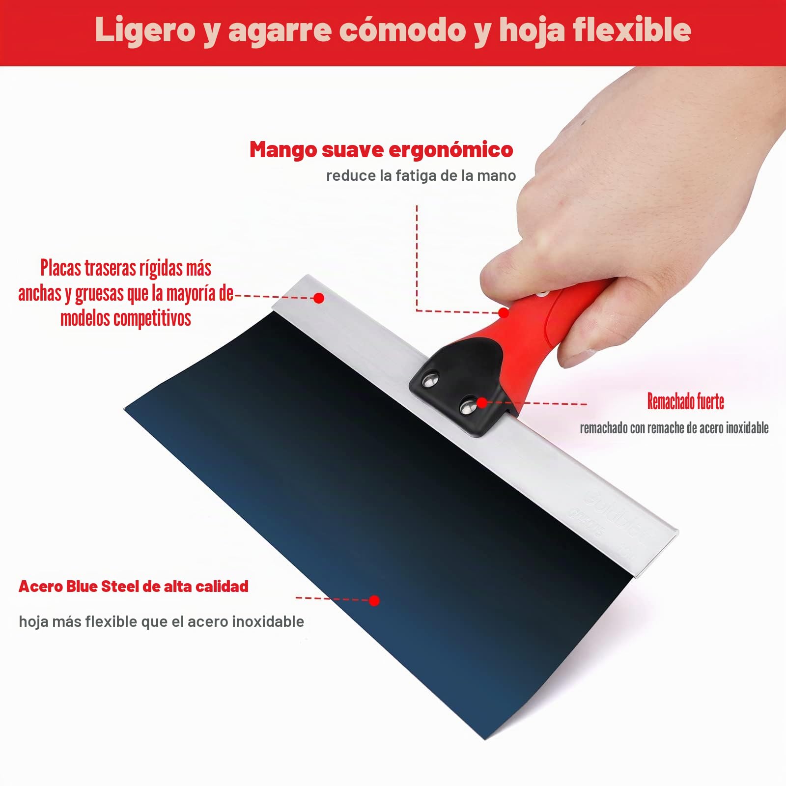 Goldblatt Herramientas de encintar para paneles de yeso con cuchillo de encintar de acero azul de 25 cm, ligero y cómodo para acabados y reparaciones