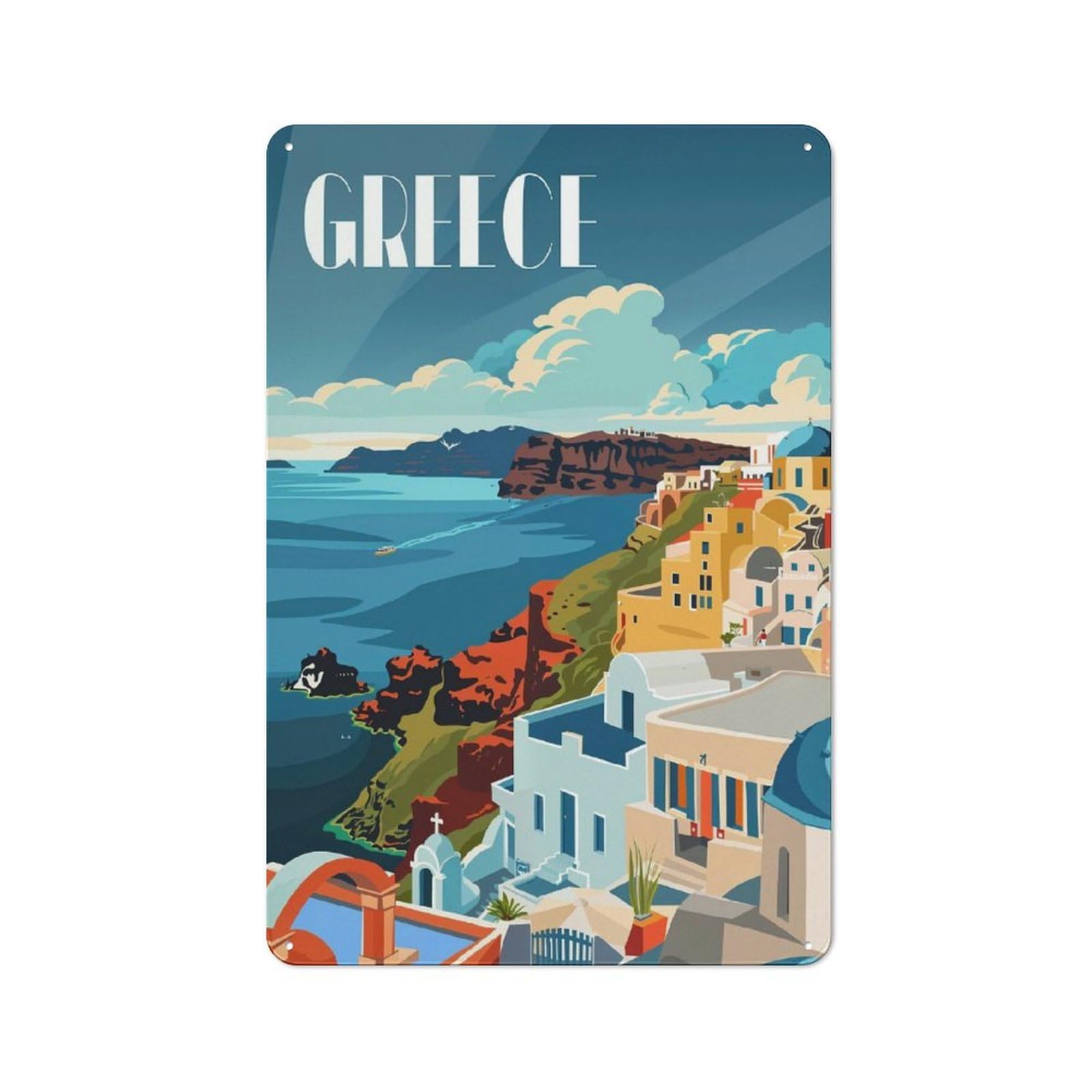 Junmoney Style-10 Grecian Coastline Retro-Style Tin Wall Plaque 30X20cm For Café Or Home Bar, For Themed Interiors In Cafés And Home Bars