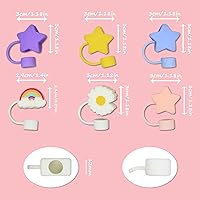 Vista 2 de Cubrepopote de silicona de 0.472 in para copa Stanley, fundas de paja con formas mixtas, paquete de 6