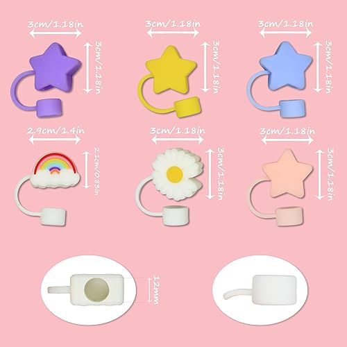 Miniatura 2 de Cubrepopote de silicona de 0.472 in para copa Stanley, fundas de paja con formas mixtas, paquete de 6