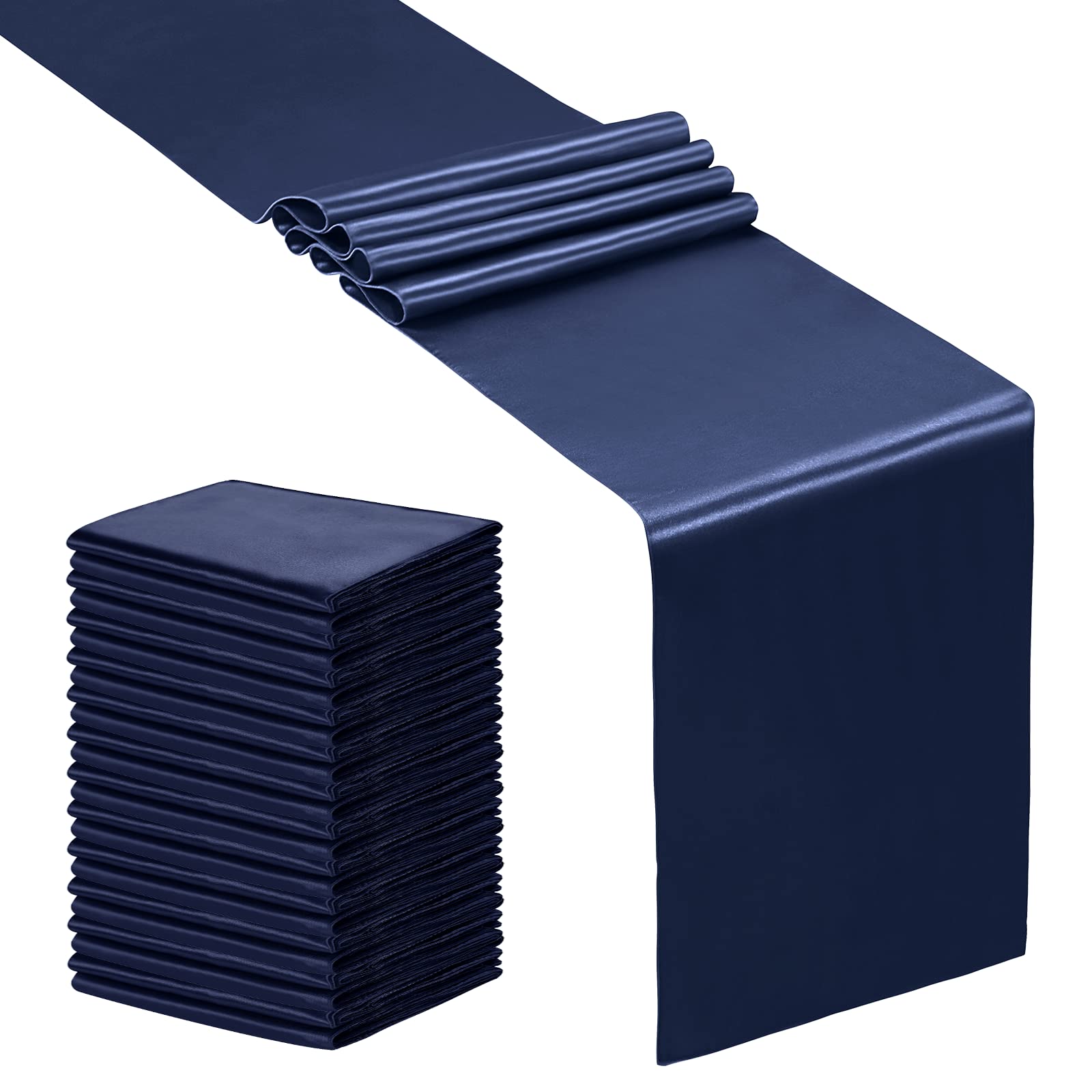 SiinvdaBZX 24 Pcs Satin Table Runner 12 x 108 inches Long, Navy Blue Bright Smooth Satin Wedding Table Runner Decorations for Birthday Parties, Buffet, Banquets, Graduations, Engagements
