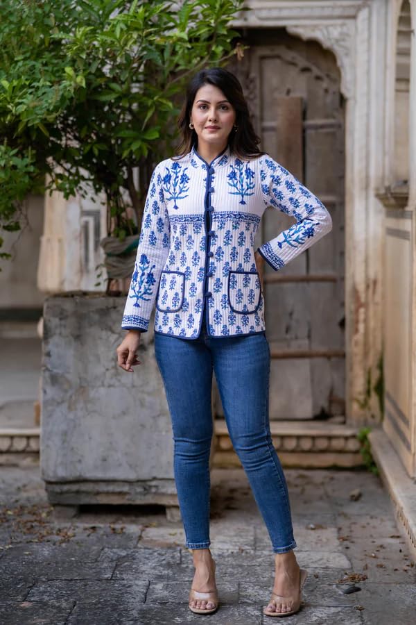 Image of Jackets for women | Cotton Quilted Reversible Short Jacket | Double Sided Warm Outerwear Coat for women |Jacket for women winter wear