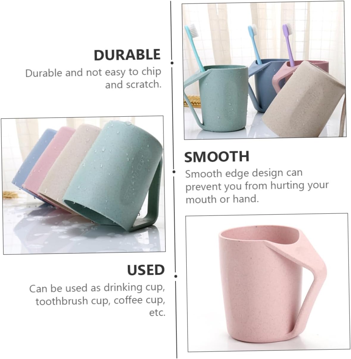 6Pcs Wheat Straw Cups Toothbrush Mugs for Adults Students Versatile Drinking Mouthwash Cups Random Color Wear Resistant Design