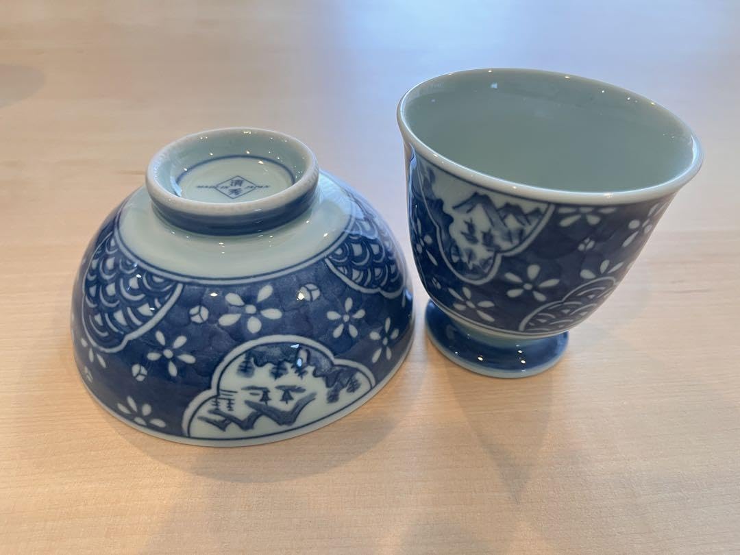 Amazon.co.jp: 有田焼 清秀窯 染錦 伊万里 花紋 お茶碗 湯呑みセット