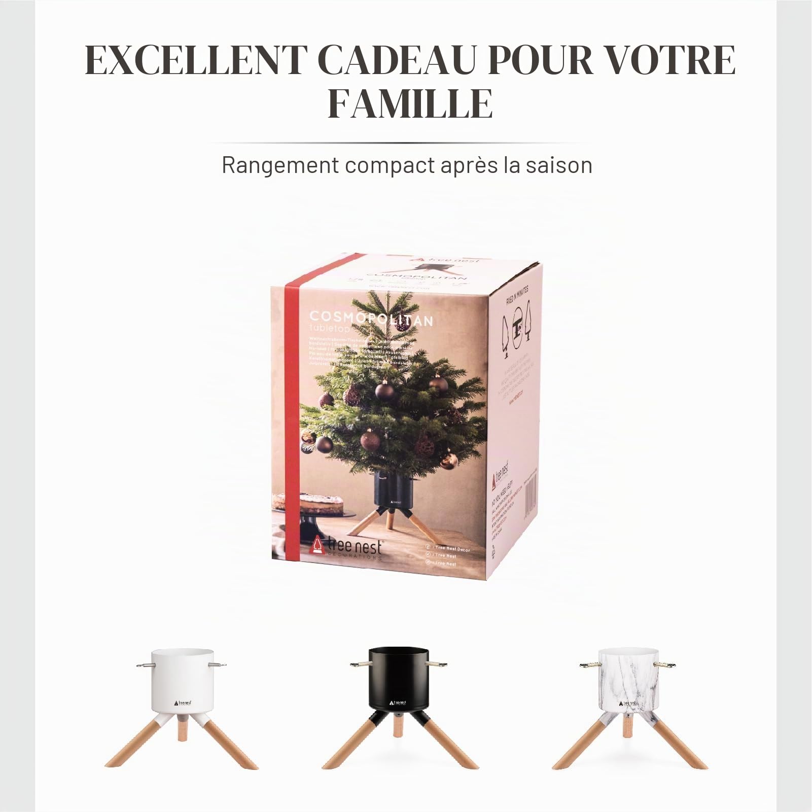 Tree Nest Pied de Sapin de Noël Support Pied de Sapin avec Réserve d'eau - Cosmopolitan Christmas Tree Stand pour Sapin jusqu'à 1.5m, Tronc de 3 à 9 cm Noir