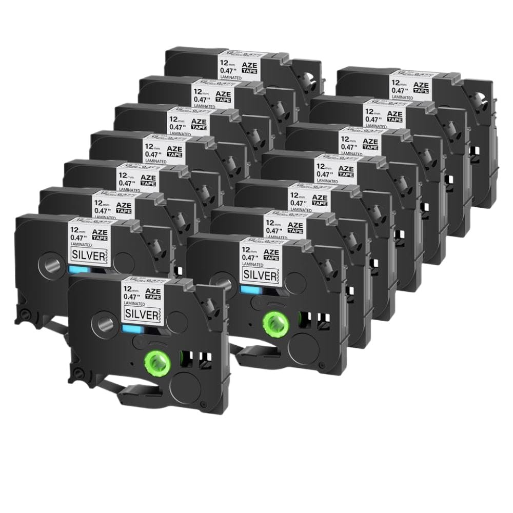 Ruban d'étiquettes Noir sur Argent, 15 Paquets, Compatible avec TZE-931, Ruban d'étiquettes laminé Standard de 12 Mm Compatible avec imprimante PT-1010