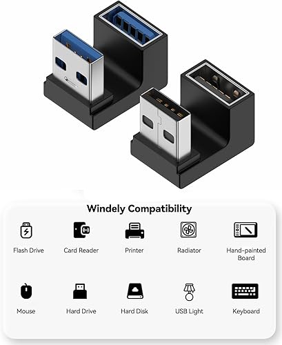 Miniatura 2 de Herfair Adaptador USB 3.1 en forma de U (paquete de 2) 180 grados USB macho a hembra Extensor de 10 Gbps Acoplador USB Conector Soporte OTG para PC,