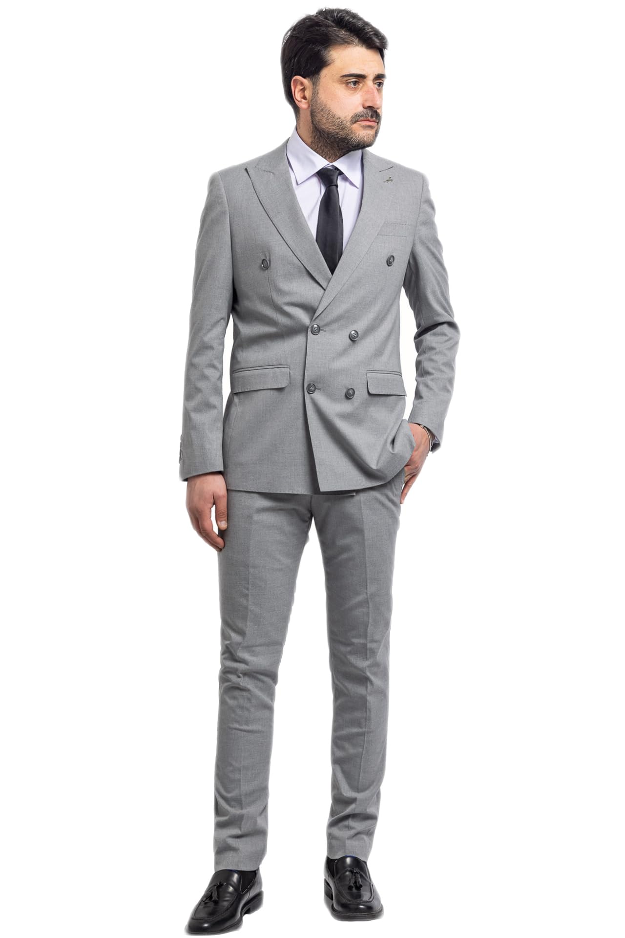 Completo Elegante da Uomo Doppiopetto Abito Cermonia Matrimonio Giacca e Pantaloni Linea Sartoriale Tutte Le Stagioni
