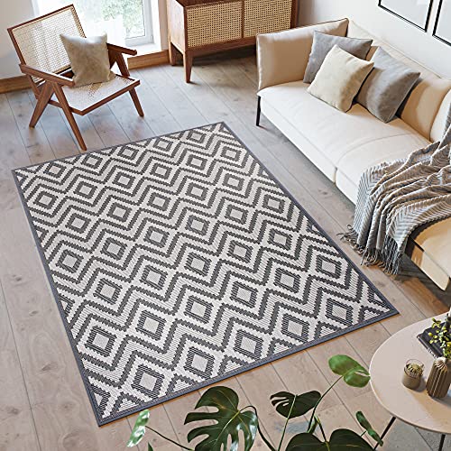 TAPISO Capri Teppich Outdoor Grau Creme Sisaloptik Flachgewebe...