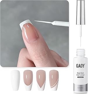 White Swirl Gel Nail Polish Art Liner, 8ml Classic Color Nail Paint Design with Thin Brush, UV Light Cure for DIY French Manicure at Home