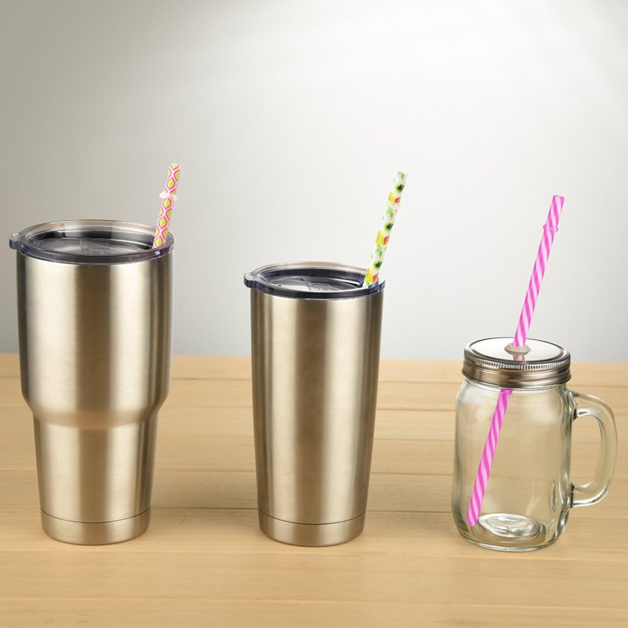 Reusable Straws 30 Pcs Unbreakable Drinking Straws 9 Inch Long Hard Plastic Safe Straws for Yeti RTIC Mason Jar Tumbler Tervis Starbucks Individually Wrapped Colorful Straws with Cleaning Brush