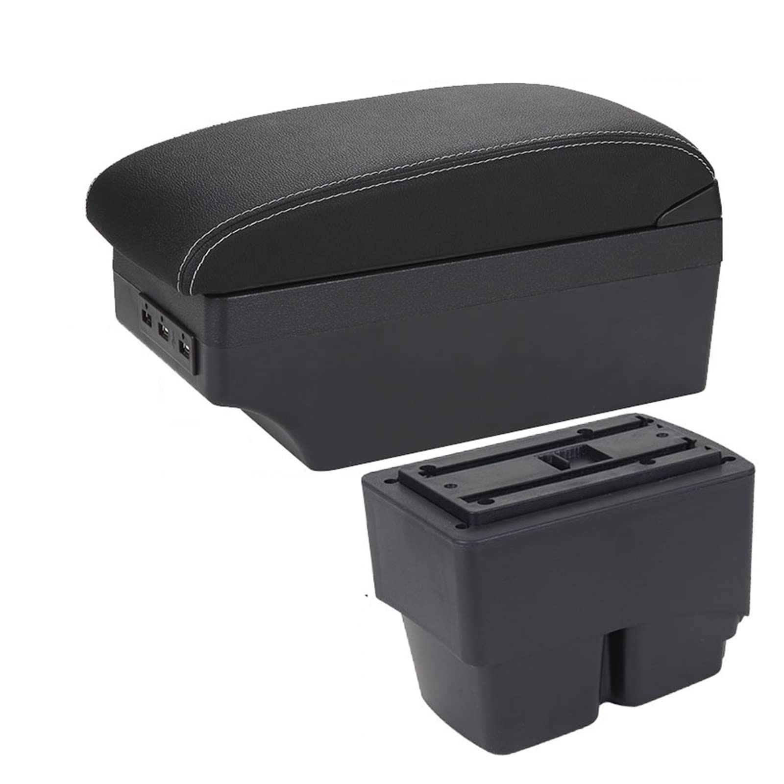 For Ford For Fiesta MK7 Car Armrest Box Car Armrest Storage Box Interior Details Accessories Easy Installation 2009-2017(A3 Black white 7USB)