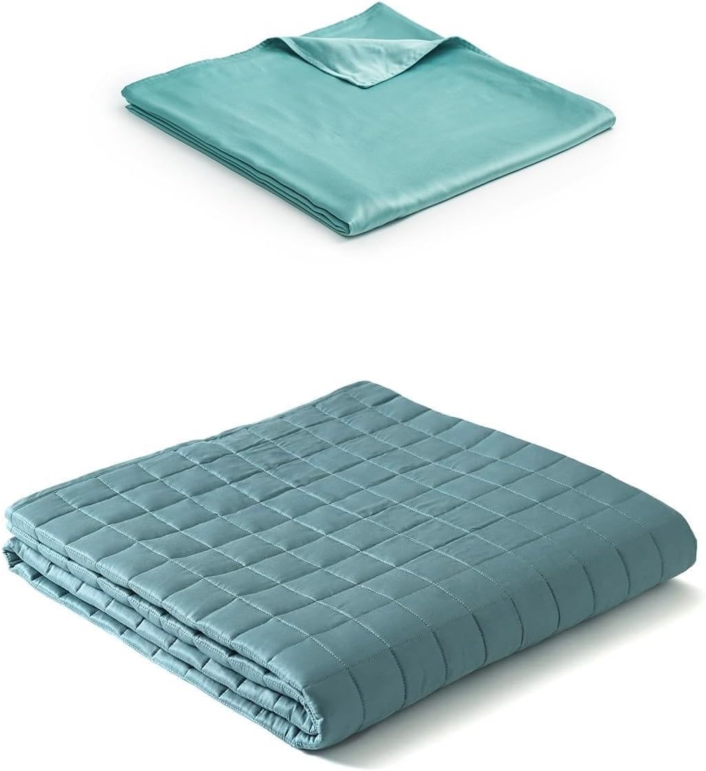 YnM Exclusive Cooling15lb Weigthed Blanket with Cooling Rayon Duvet Cover Bundle,Ideal for Queen Bed(60x80 Inches)