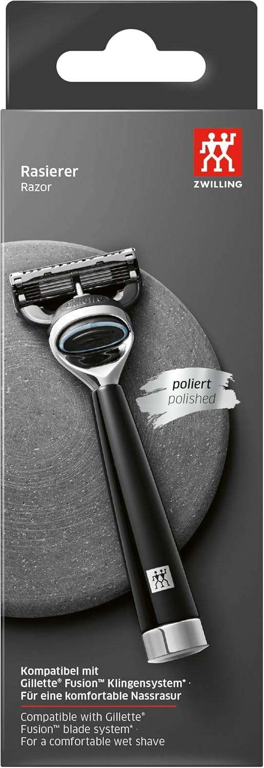 ZWILLING Maszynka do golenia (uchwyt z żywicy szlachetnej, golenie na mokro, ostrza Gilette Fusion, ergonomiczny kształt, ostrze w zestawie), czarna