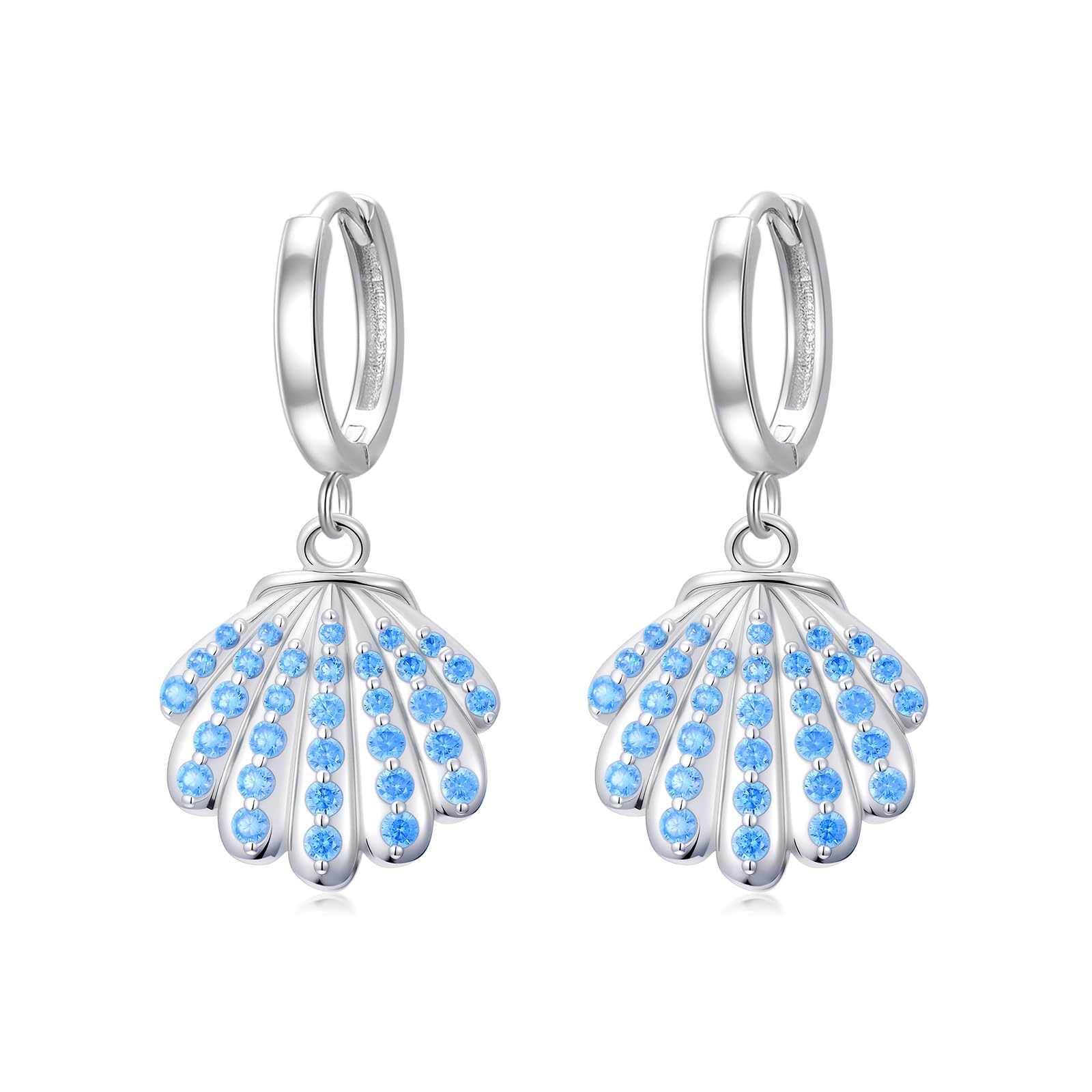 LONAGO Pendientes con Temática Oceánica Plata de Ley 925 Concha y Estrella de Mar Pendientes Colgantes para Mujer