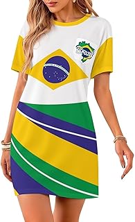 Linkasi Flag of Brazil Long Skirt, Beach Skirt, Package Skirt, Suspender, Summer Short-Sleeved Dresses with Pockets XL