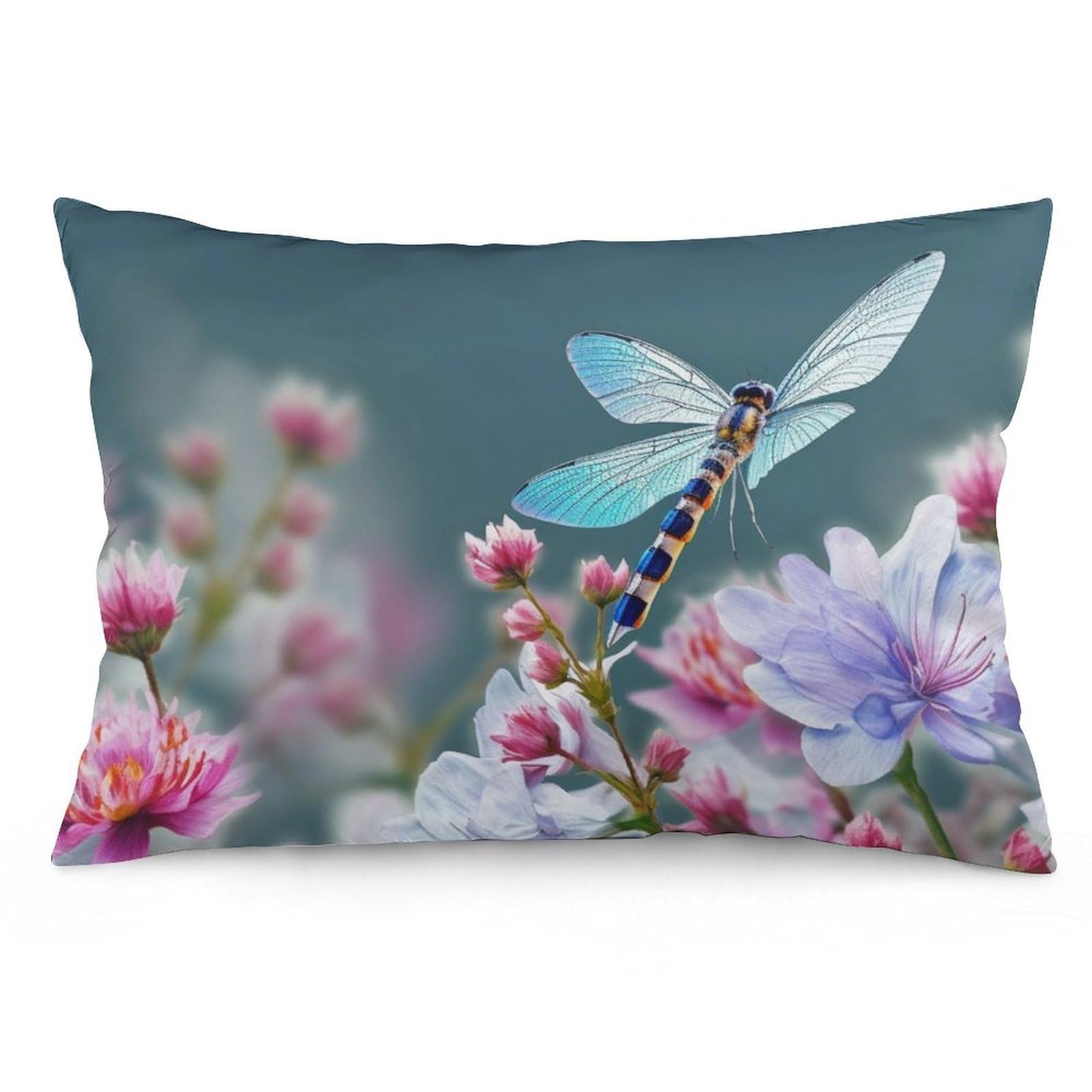 NTVOWPZO 2 Pack Decoration Throw Pillow Covers 20"x30" Pillowcases Covers Dragonfly and Flowers Pillowcases Modern Farmhouse Home Decor Sofa Cushions Covers for Couch Bed Living Room