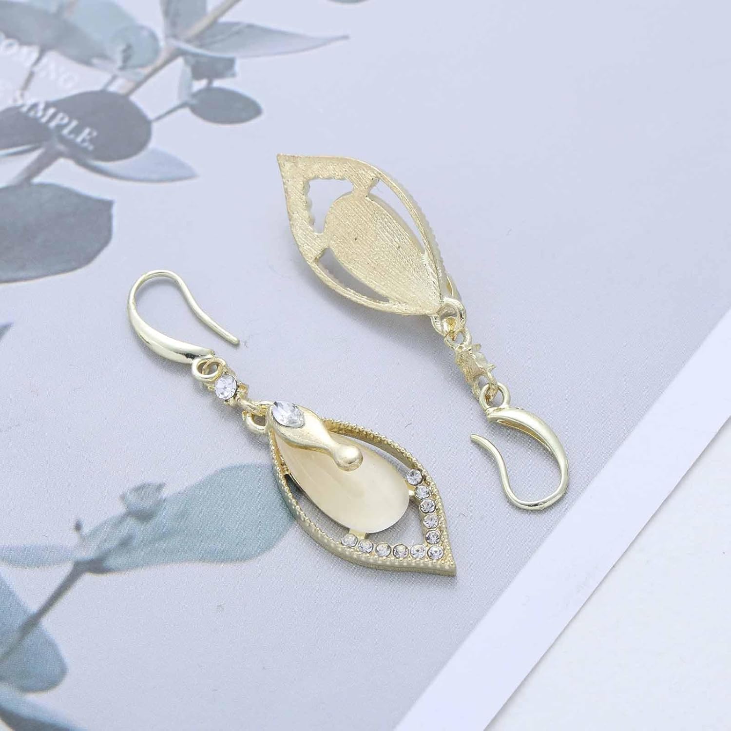 Vintage Teardrop Moonstone Earrings Gold Oval Gemstone Drop Earring Crystal Dangle Earring Retro Rhinestone Earrings Jewelry for Women - Image 7