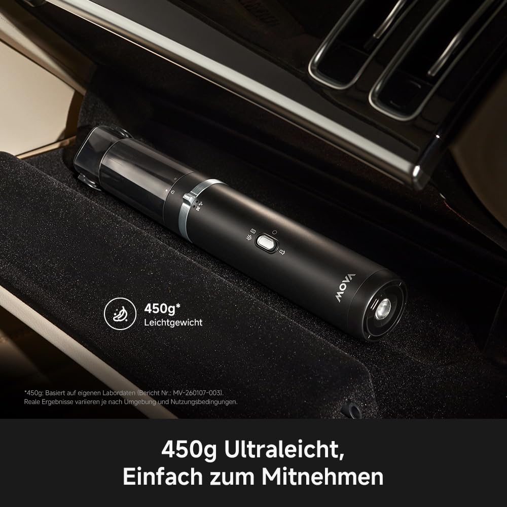 Mova H10 Multifunktionaler Handstaubsauger, 18.000Pa Saugkraft mit Magnet-Warnlicht, Sicherheitshammer, Taschenlampe, 3-in-1 Mehrzonen-Reinigung, 450g, 2 Modi, Sichere Verwahrung bis zu 75°C