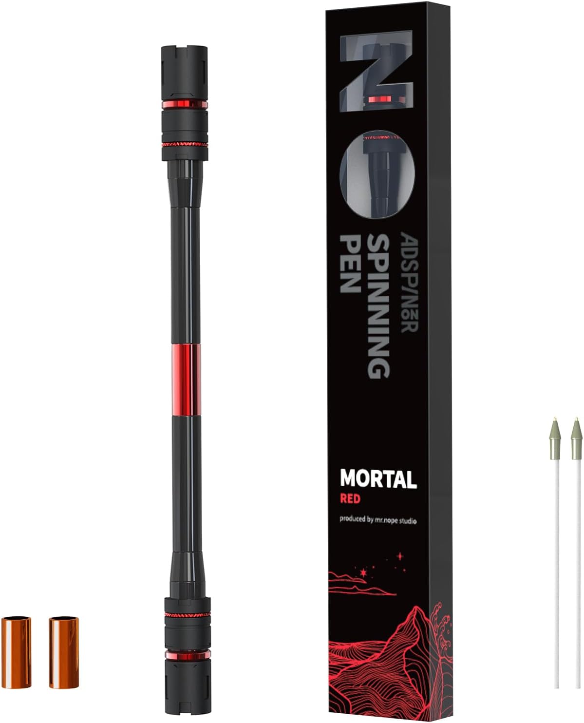 Mortal Spinning Pen Mod by Mr. Nope Professional Trick Pen for Tricks & Relief Anti-Slip, Long, Red