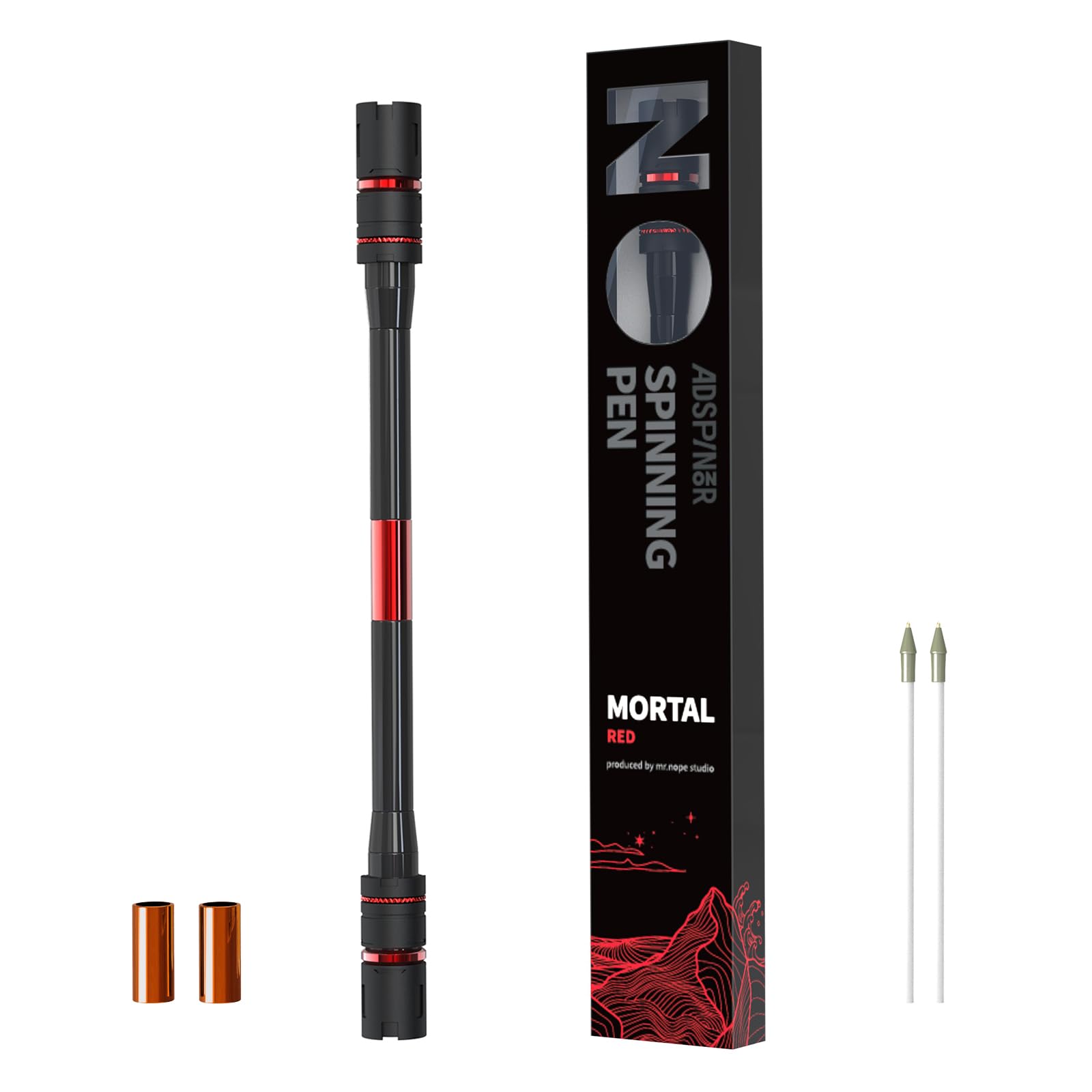 Mortal Spinning Pen Mod by Mr. Nope – Professional Trick Pen for Pen Spinning, Stress Relief & Precision Tricks – Balanced, Long, Anti-Slip Grip, Writable Fidget Spin Pen (Red)