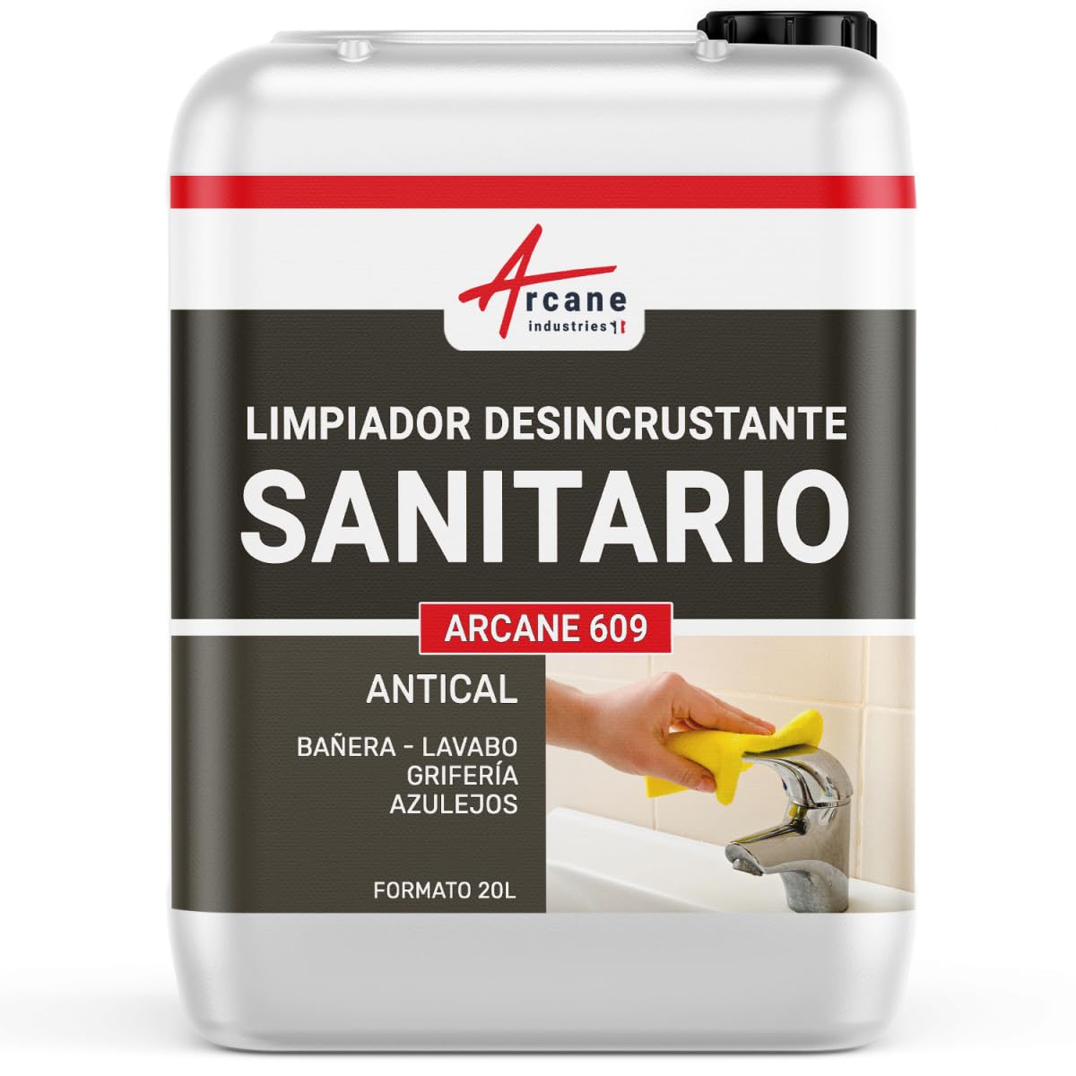 Limpiador para Acero Inoxidable, WC, Bañera y Baño 20 L | Elimina Cal y Jabón, sin Ácidos Minerales, sin Marcas, Acero Inoxidable, Azulejos, Ducha, Grifos - Arcane Industries