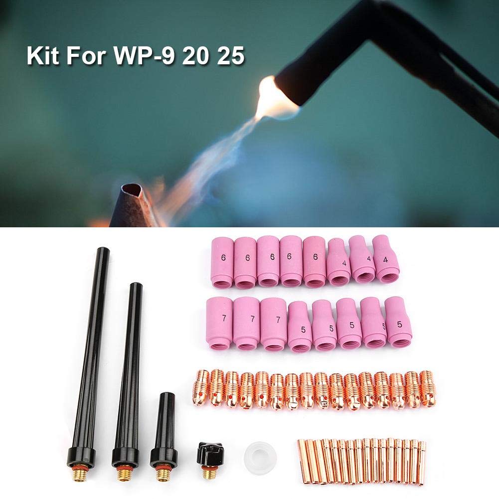 53pcs/set Torcia per saldatura TIG Parti del corpo Kit di ugelli per collettore di lenti per gas Lente per WP-9 20 25 Torcia per saldatura TIG WP-9/20/25 Accessori Set da 53 pezzi
