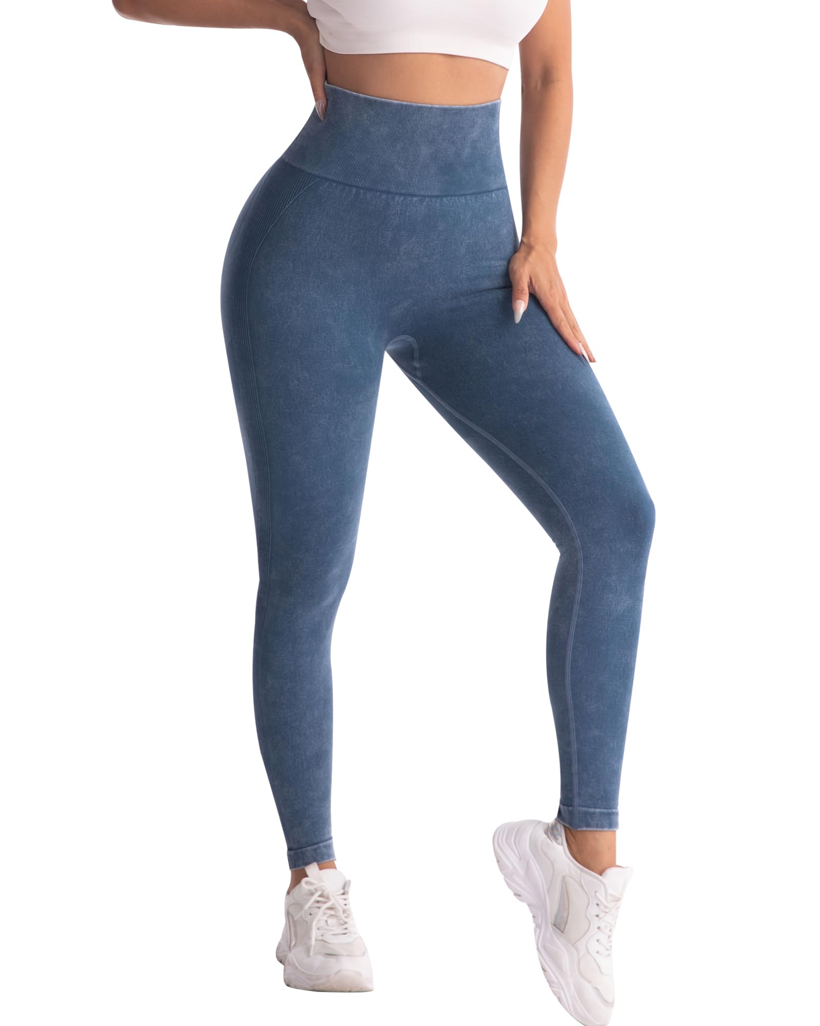 CHRLEISURE Workout Leggings Sets for Women, Gym Scrunch Butt Butt Lifting Seamless Leggings 3 Piece: Small 3 Packs - Black/Washed Black/Washed Navy