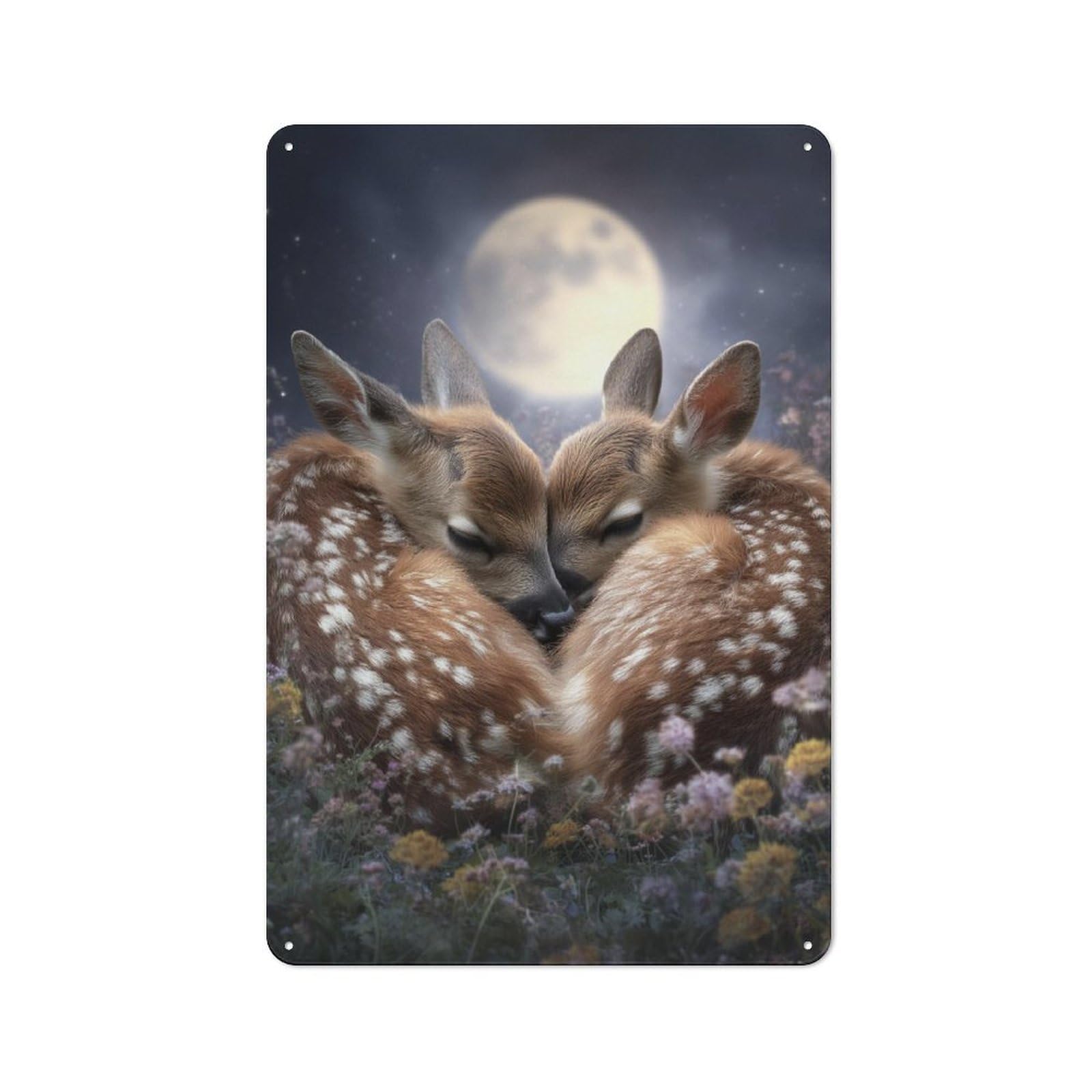 Junmoney Moonlit Fawns Embrace Retro Tin Wall Plaque 30X20cm For Kitchen Or Home Bar, For Home Interiors, Feature Walls And Decorative Displays