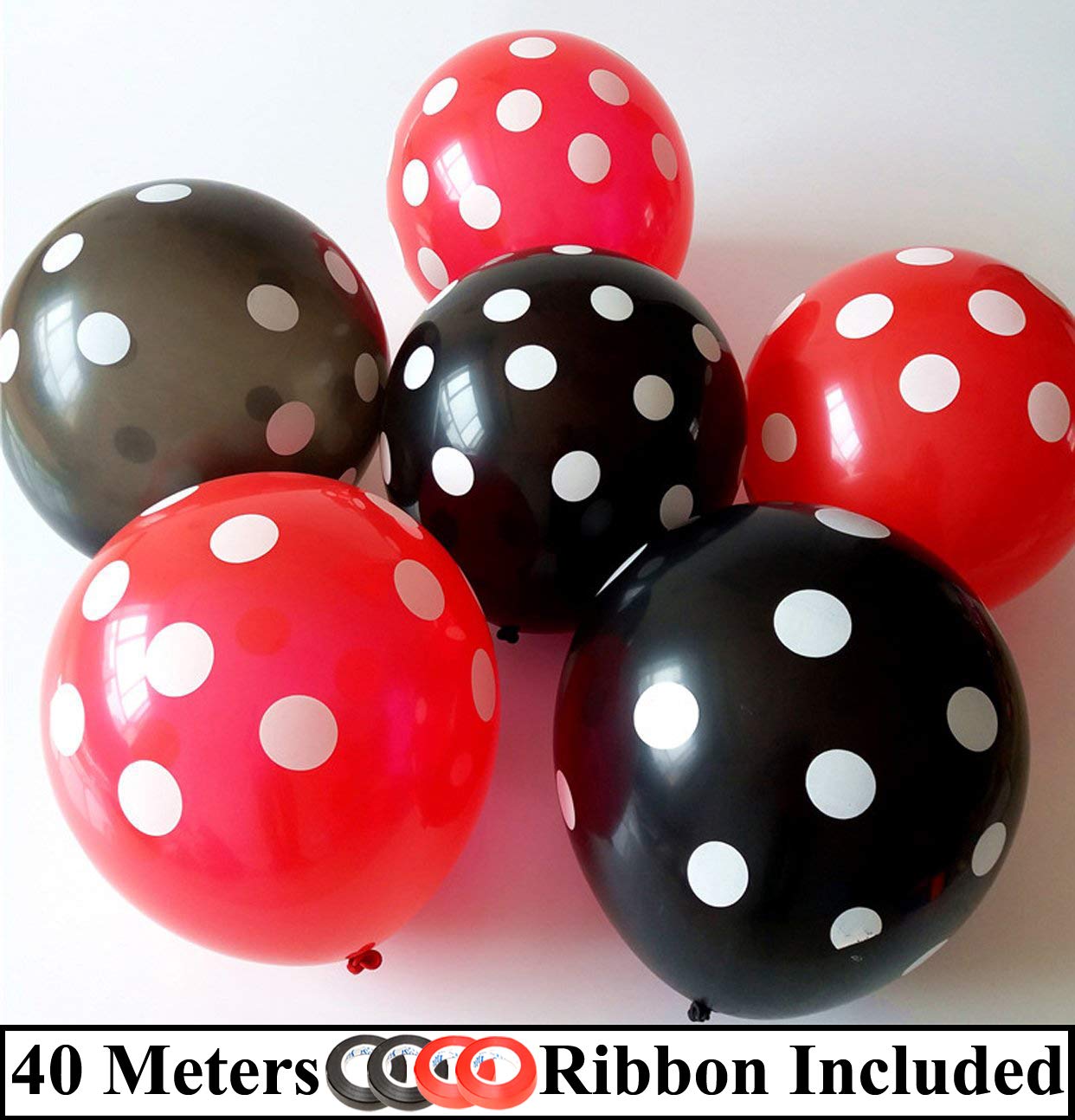 Amfin (Pack of 100) Black and Red Polka Dot Balloons- Pack of 100 - Image 2 thumbnail