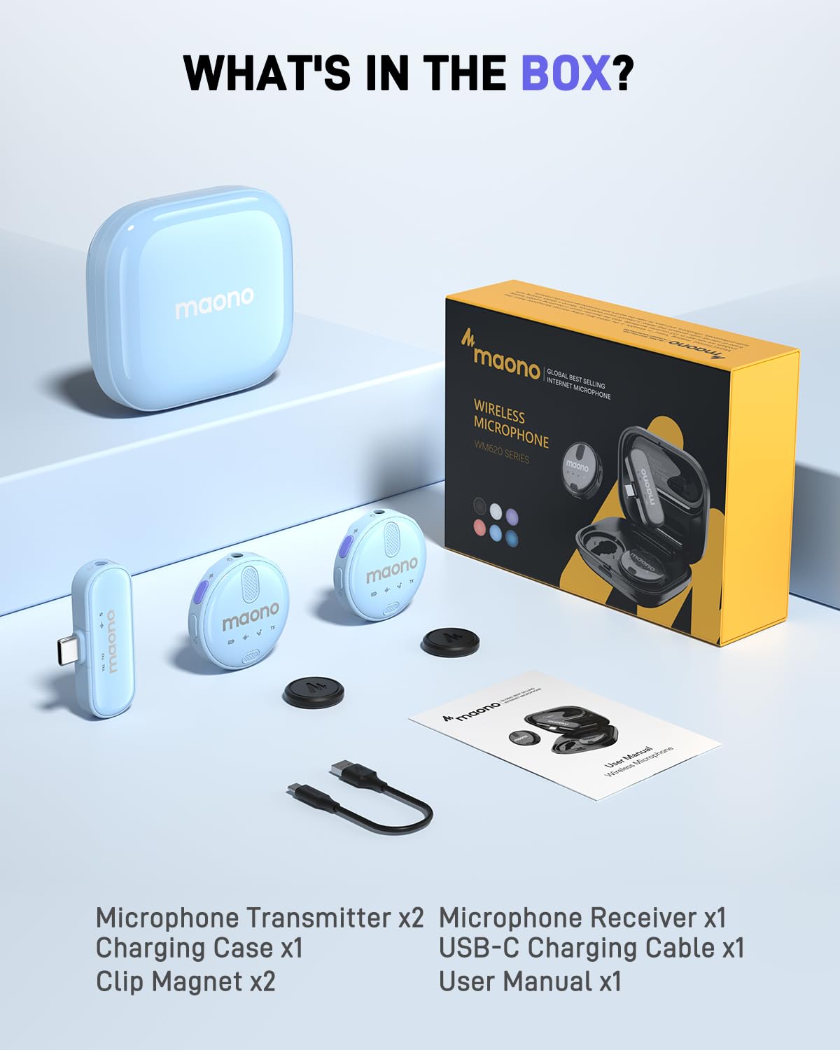 MAONO Wireless Collar Mic for YouTube PC and Type C Mobile, Noise Cancellation Lapel mic with 6H Battery, 100m Transmission, Gain, Mute, Monitoring for YouTube, Vlogging, Podcasting (WM620-Blue) - Image 8 thumbnail