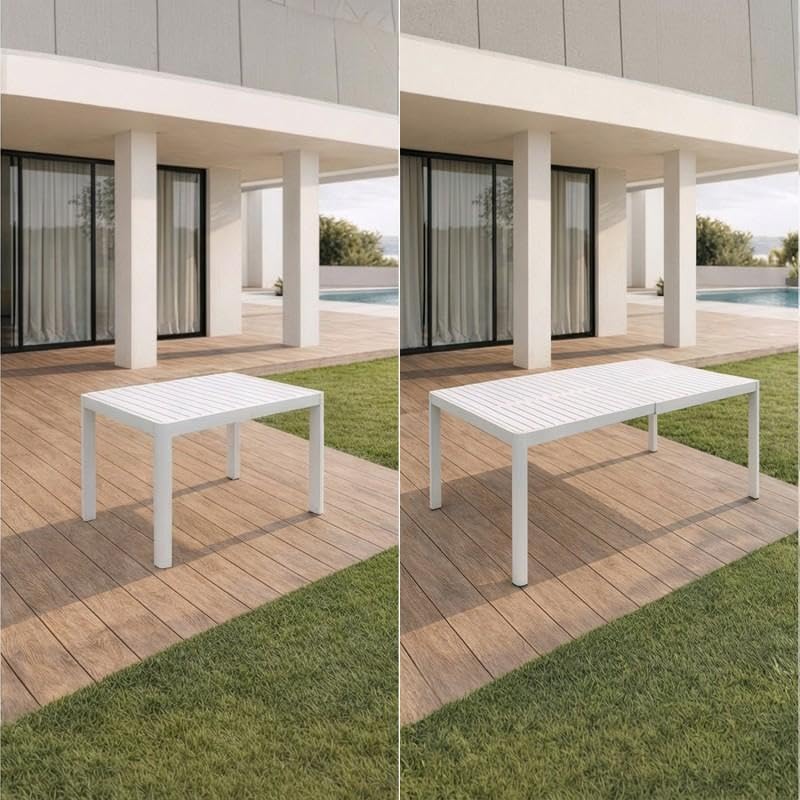 DRW Tavolo allungabile da esterno in alluminio, bianco, 75 x 240 x 90 cm