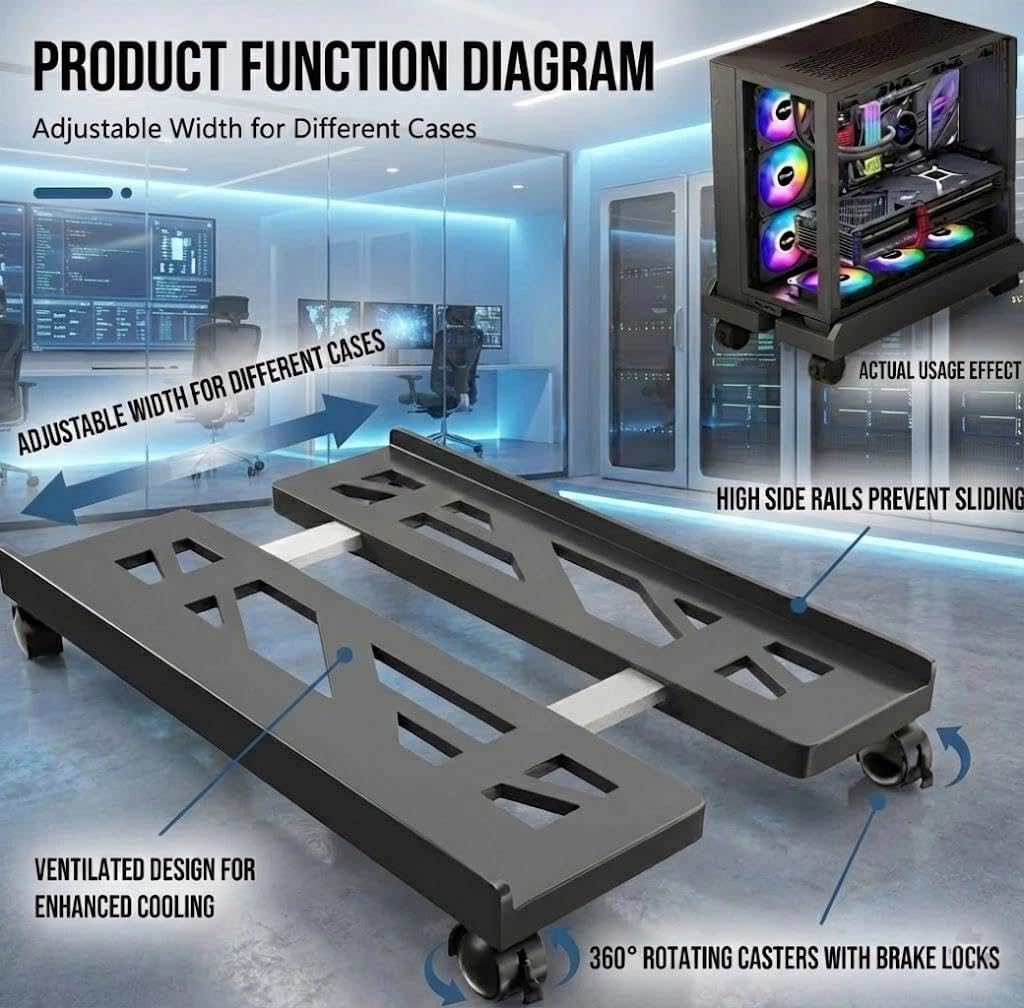 Soporte para Torre de PC con Ruedas, Universal CPU Carrito, Negro