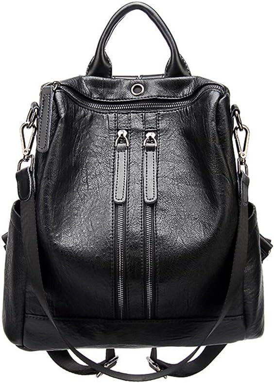 DokinRich Women Girls Backpack Handbags and Rucksack 2 in 1 School Shoulder Bag PU Leather Daypacks Travel Bag-Soft (Black)