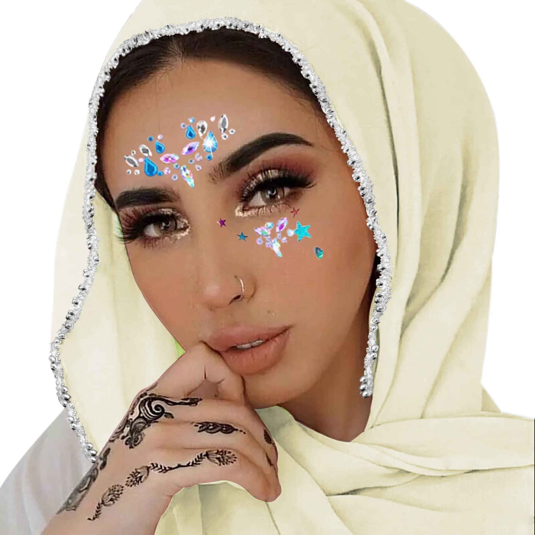 RARITYUS Women Chiffon Muslim Hijab Head Wrap Long Scarf Shawl Fancy Beads Lace Hem Elegant Soft Sheer Scarves