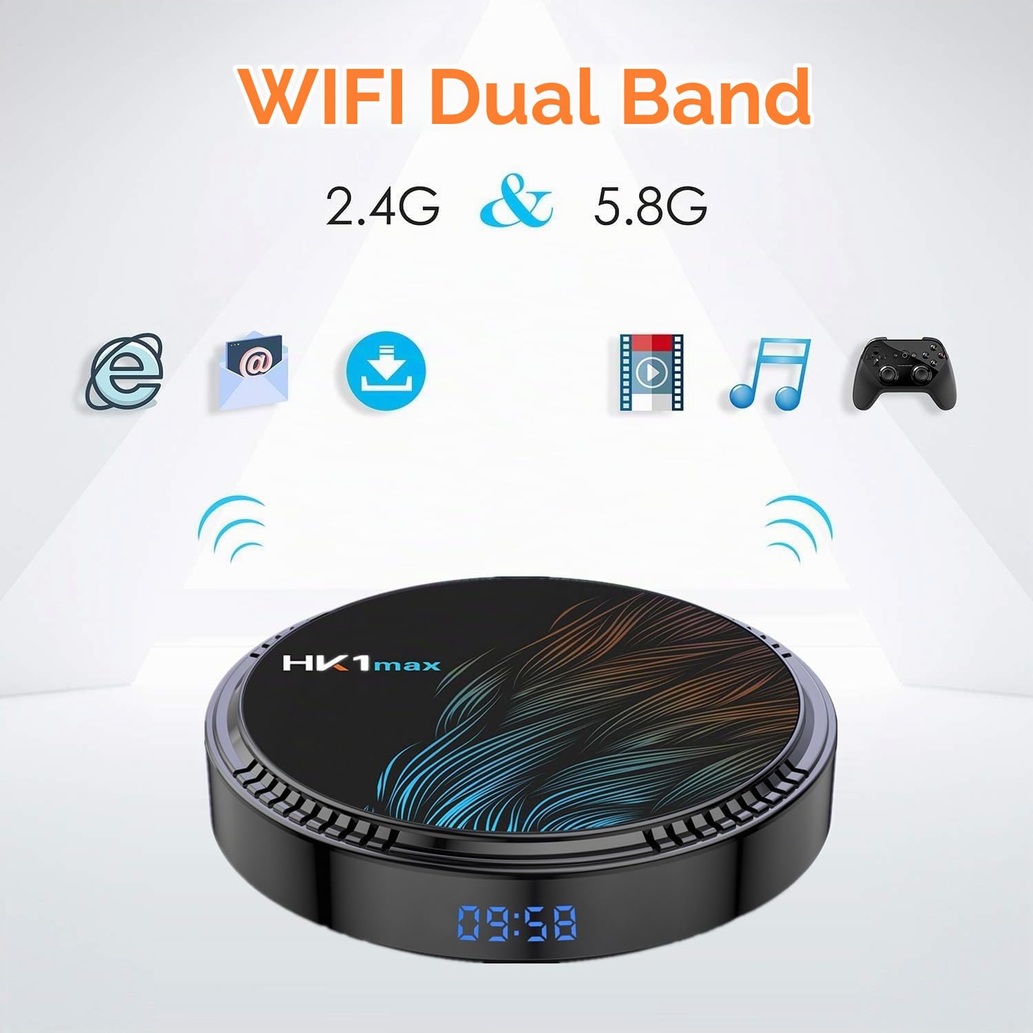 HK1 Max TV Box Upgrade Android 12.0 TV Box, 2GB RAM 16GB ROM, 2.4G/5G Dual Wi-Fi, BT4.0, 4K H.265 Decoding HDR Set Top Box