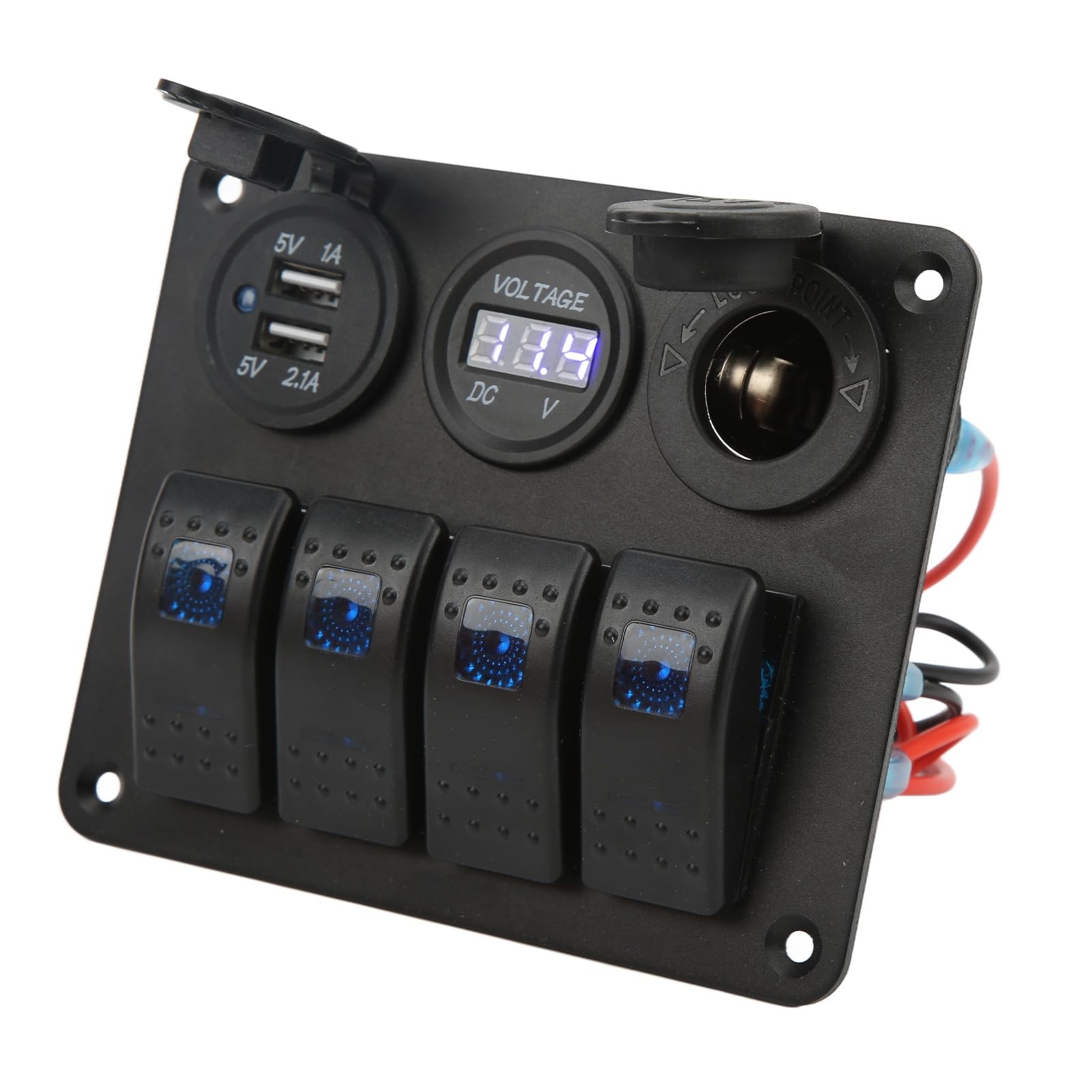 Panel de Combinación de Yate de Barco Interruptores Marinos para RV Boat Yacht Bus Panel de Basculantes de 4 Entradas con Combinación de Encendido y Apagado Toma Encendedor de Cigarrillos USB