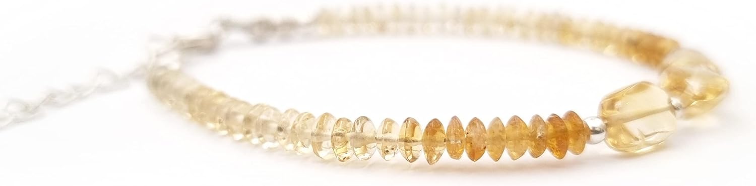 Natural Yellow Citrine Gemstone Bracelet with Nugget Center Sterling Silver Beads Handmade Jewelry for Women Crystal Healing Energy Abundance Gift - Image 3