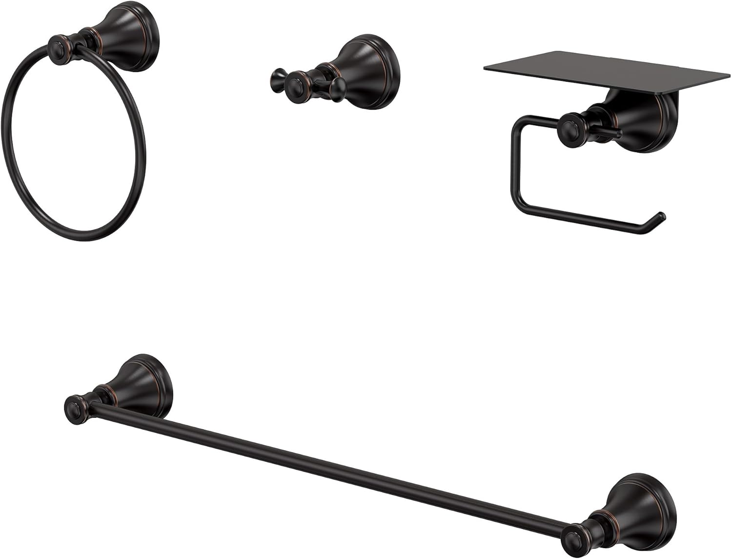 4-Piece Oil Rubbed Bronze Bathroom Hardware Set, Solid Brass & 304 Stainless Steel Anti-Fingerprint Wall Mounted, 24 Inch Towel Rack, Towel Ring, Robe Hook, Toilet Paper Holder